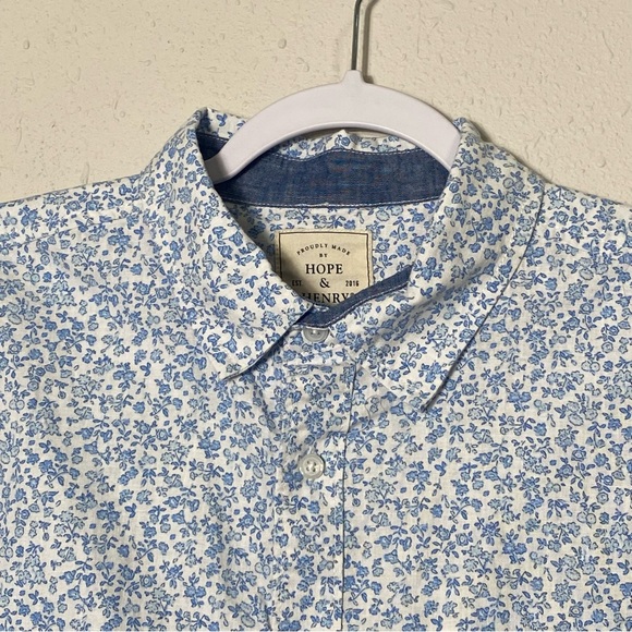 Hope & Henry Blue Floral Linen Blend Casual Button Up Shirt Boys Size Large - Picture 11 of 15